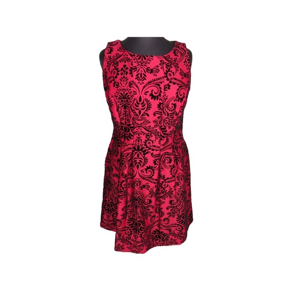 Gabby Skye Women's Red Black Velvet Flocked Fit And Flare Dress Plus Size 14W - Picture 1 of 14